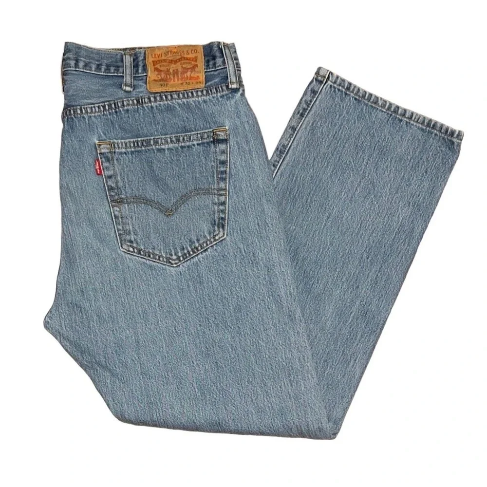 Levi's 501 Blue Denim‎ Jeans Stonewash Button Fly Straight Leg 38x29